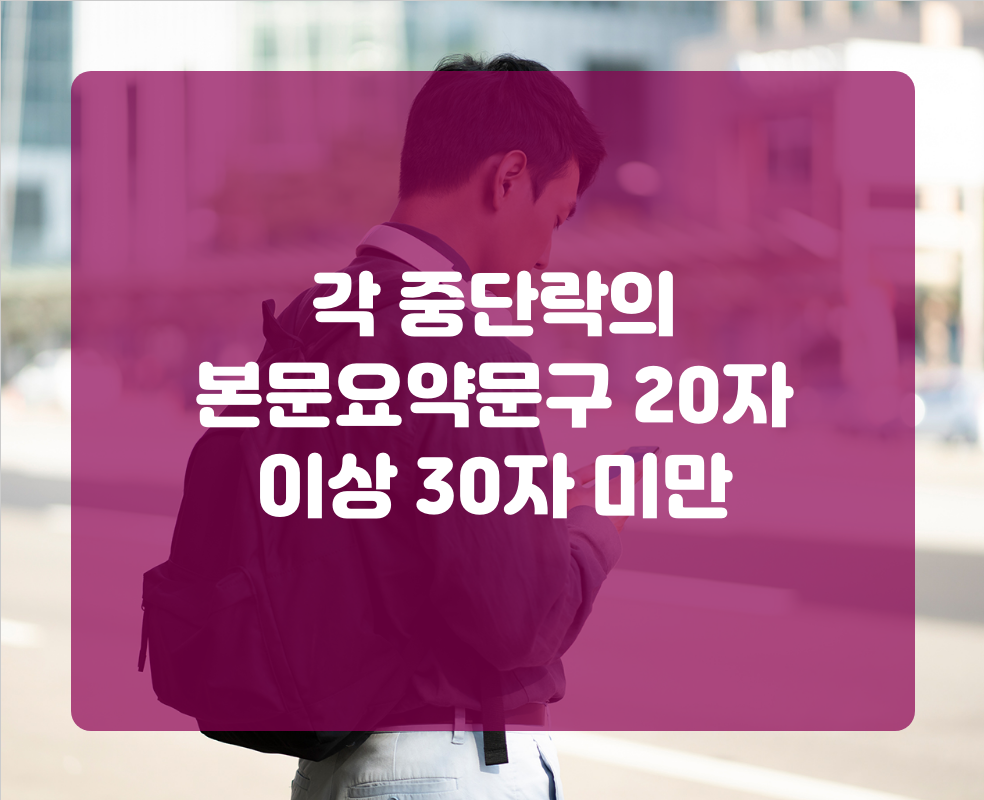각 중단락의 본문요약문구 20자 이상 30자 미만