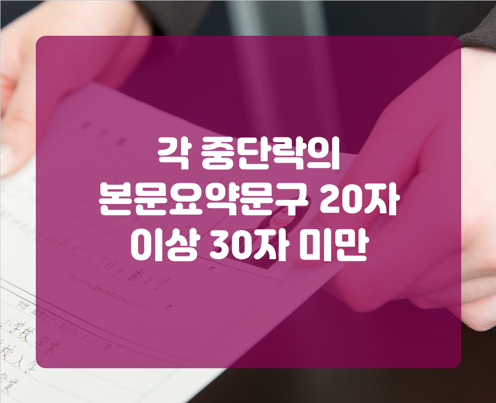 각 중단락의 본문요약문구 20자 이상 30자 미만