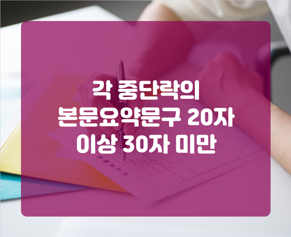 각 중단락의 본문요약문구 20자 이상 30자 미만
