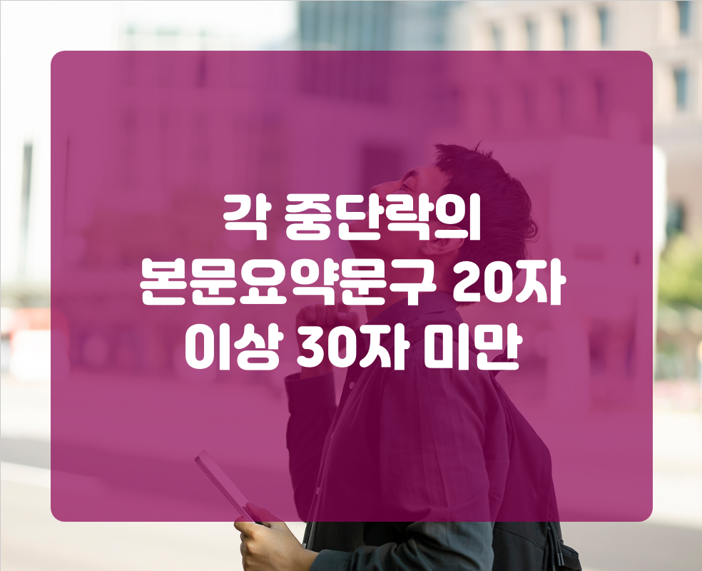 각 중단락의 본문요약문구 20자 이상 30자 미만