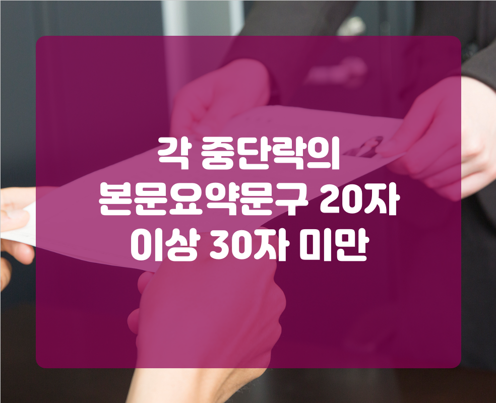 각 중단락의 본문요약문구 20자 이상 30자 미만