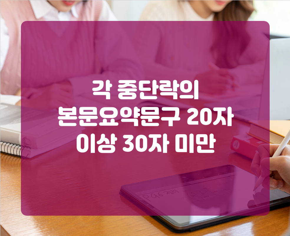각 중단락의 본문요약문구 20자 이상 30자 미만