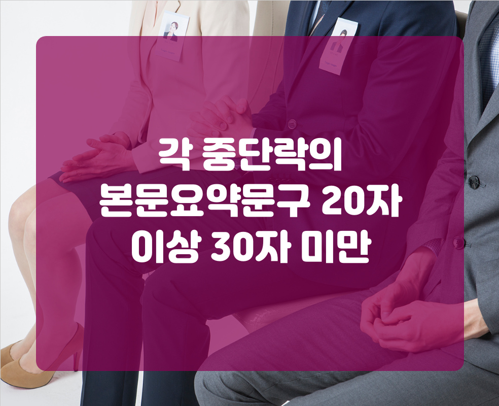각 중단락의 본문요약문구 20자 이상 30자 미만